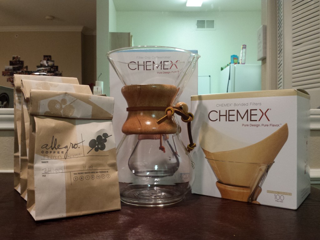 A Chemex is a science equipment-like coffee brewer that produces a very different, very pure cup of coffee. 