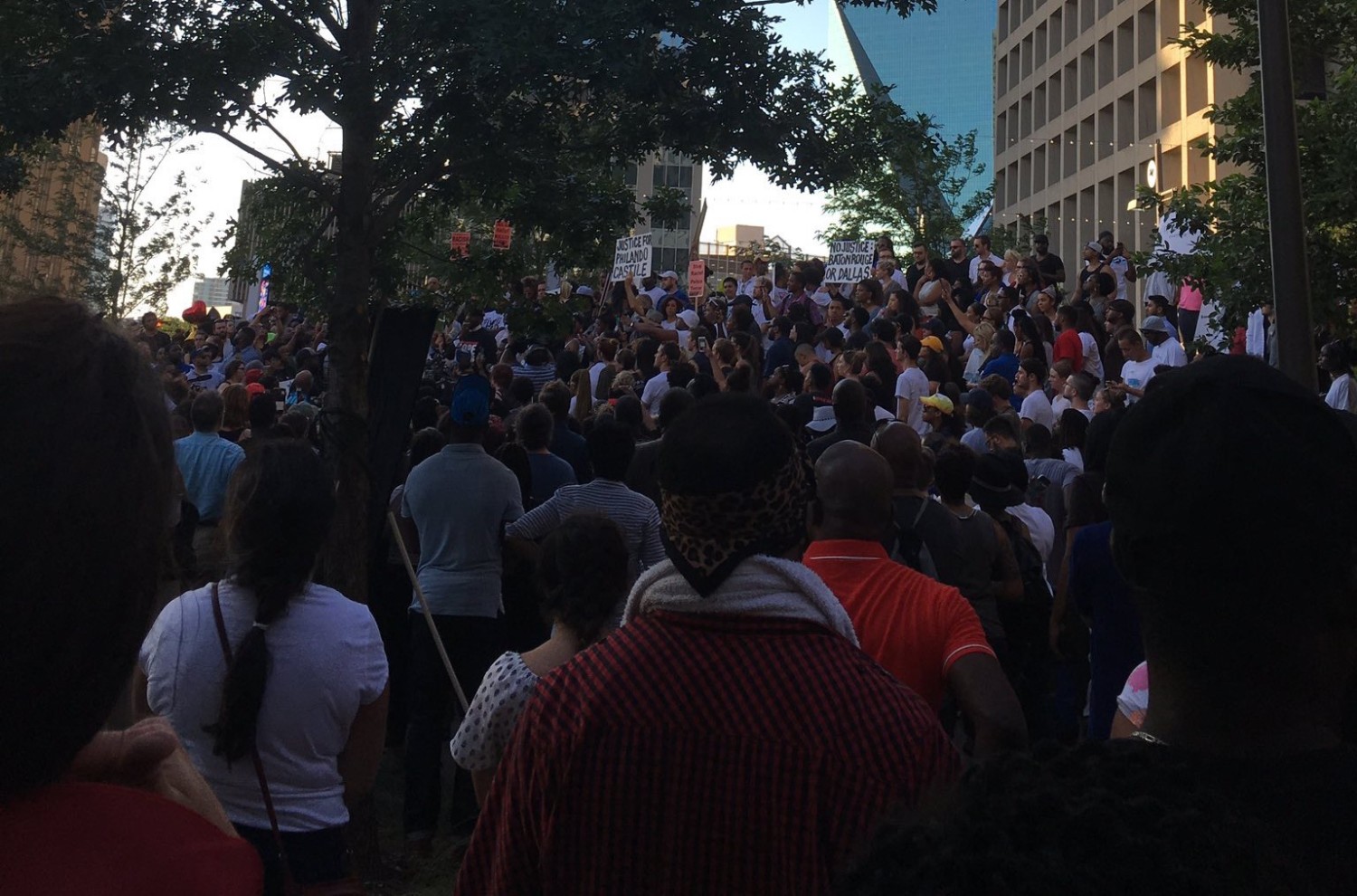 Protesters gathered peacefully on July 7 to recognize cases of police brutality and injustice in the immediate aftermath of the shootings in Baton Rouge, LA and Falcon Heights, Minn. Photo by Angelicque Roa.