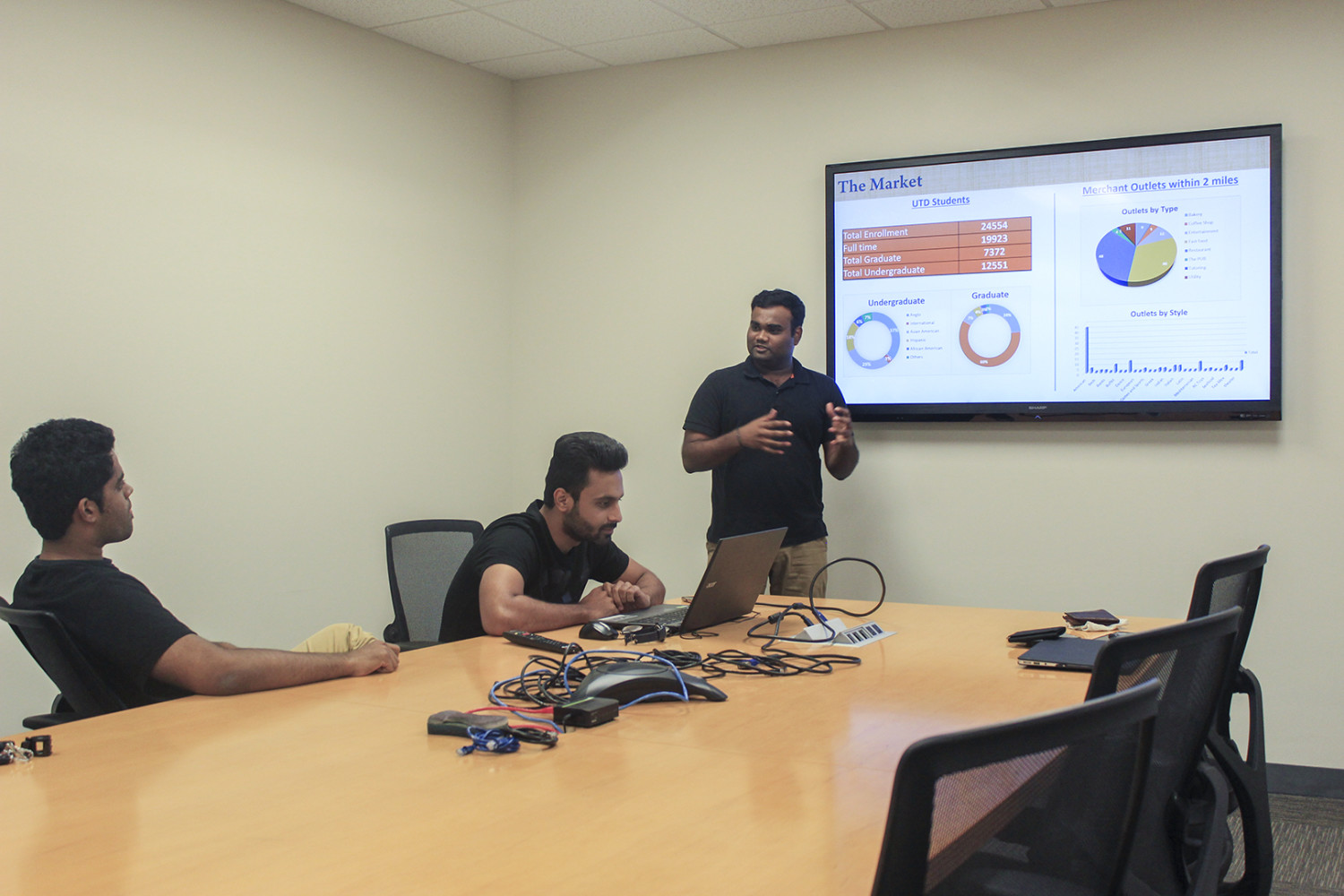Sanjay Kurani (center), a supply chain management graduate student, said the UNIBEES team hopes to expand the app’s user base to universities across Texas by December 2017. Photo by Ankith Averineni | Mercury Staff.