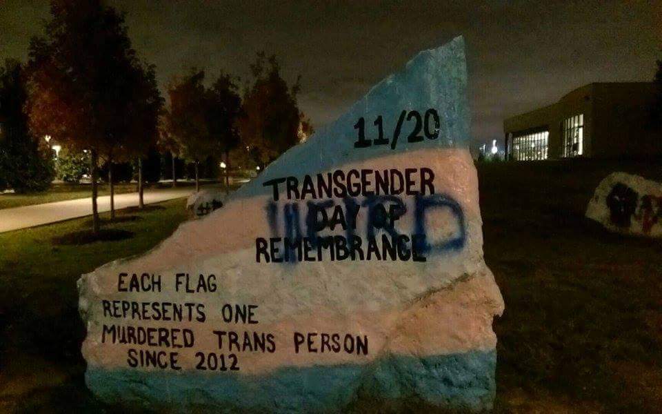 Memorial for transgender victims marked by grafitti