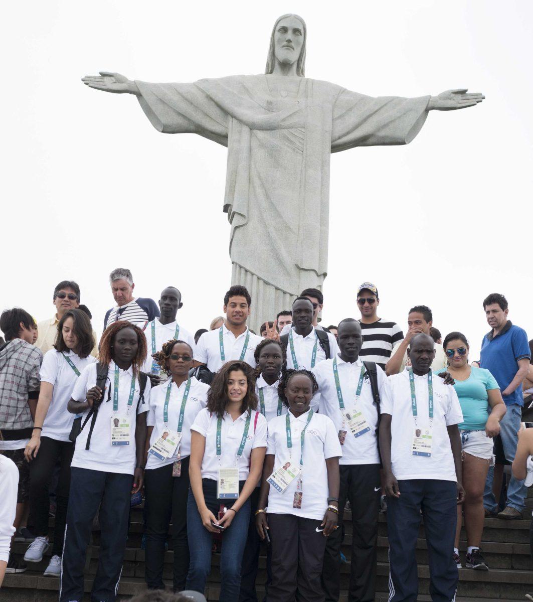 Members of the Refugee Olympic Team visit the Christ the Redeemer statue in Brazil. The team competed in the Rio Summer Olympics held Aug. 5 - 21, representing the world’s refugee population and its hardships. Photo courtesy of International Olympic Committee Newsroom.