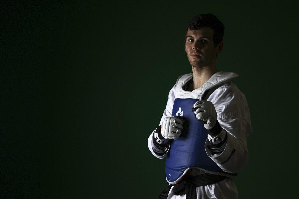 Biomedical engineering graduate student Nicholas Kirk competes in local, state and national taekwondo tournaments. It wasn’t until he was an adult that he began to take the sport seriously. Photo by Andrew Gallegos | Photo Editor.