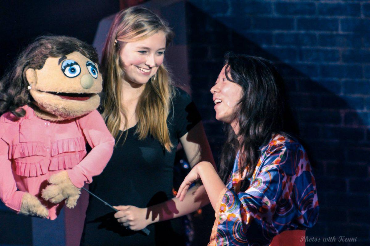 Psychology junior Ali Peterkort (left) and arts and performances junior Natsumi Bailey played the roles of Kate Monster and Christmas Eve, respectively, in the fall production of “Avenue Q.” Photo courtesy of UTD Theatre.