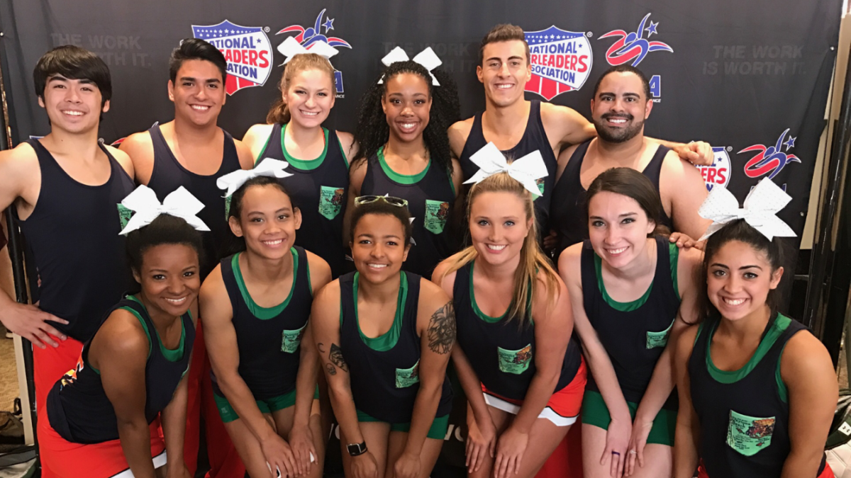 UTD’s cheer team headed to Daytona Beach for the National Cheerleaders Association Collegiate Cheer and Dance, held over the long weekend of April 4 through 8. They competed at the Division II level, placing fourth out of 19 schools. The squad has battled with low participation this year, with only 11 students cheering. Photo courtesy of UTD Cheer Team.