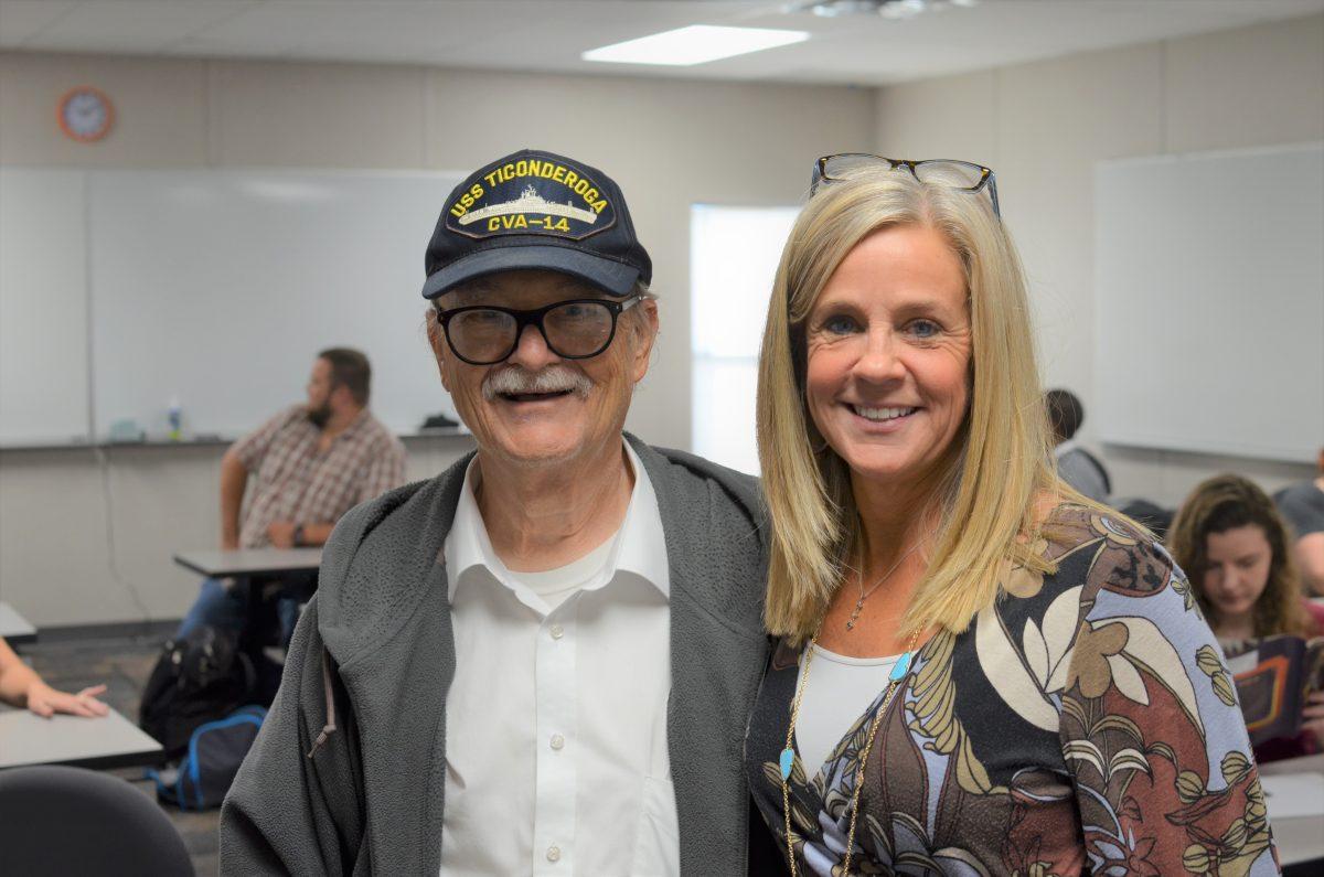 John Lemburg (left) audits Lynn Winstead’s communications class. Photo by Vyasraj Vajramani | Mercury Staff.