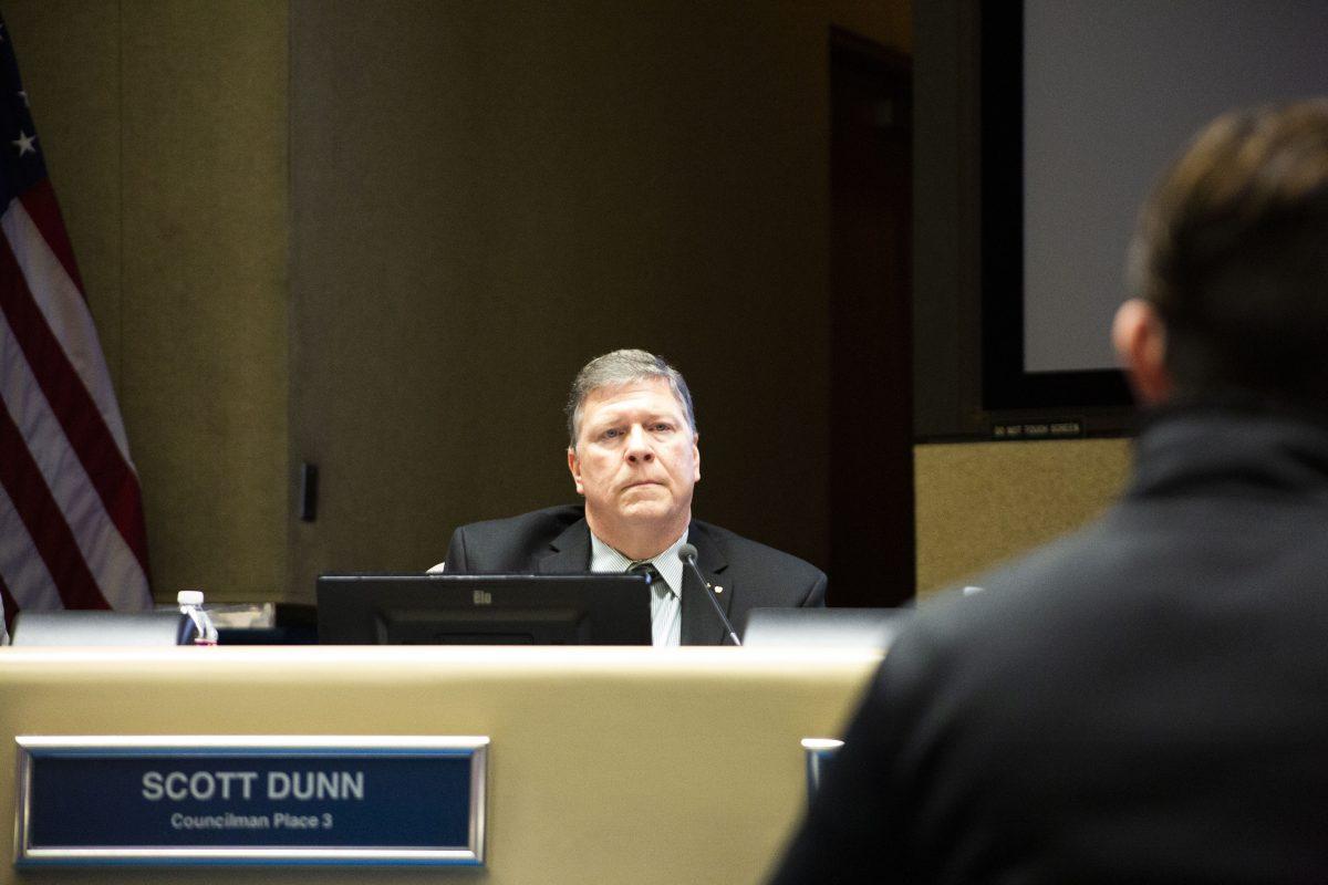 Richardson councilman Scott Dunn delivered a statement at a Feb. 11 City Council meeting regarding his tweet referring to Rep. Alexandra Ocasio-Cortez as a “bimbo.” Photo by Megan Zerez | Mercury Staff.