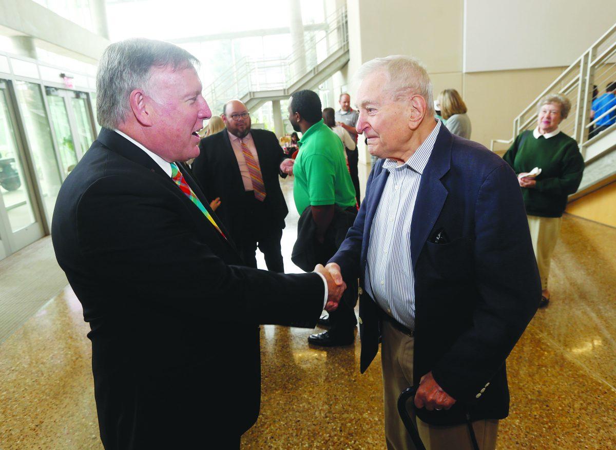 Wolfgang Rindler (right) was a mathematician and physicist who taught at multiple universities, including Liverpool University and Cornell University, before teaching physics at UTD. Photo courtesy of UTD Communications.