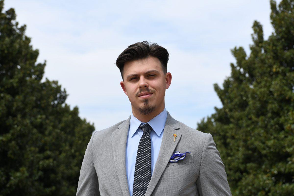 Jacob Jones, a computer engineering sophomore, is running for vice president on the "Any Way You Want It" ticket. He does not have a presidential running mate. Photo by Aasav Sureja | Mercury Staff.