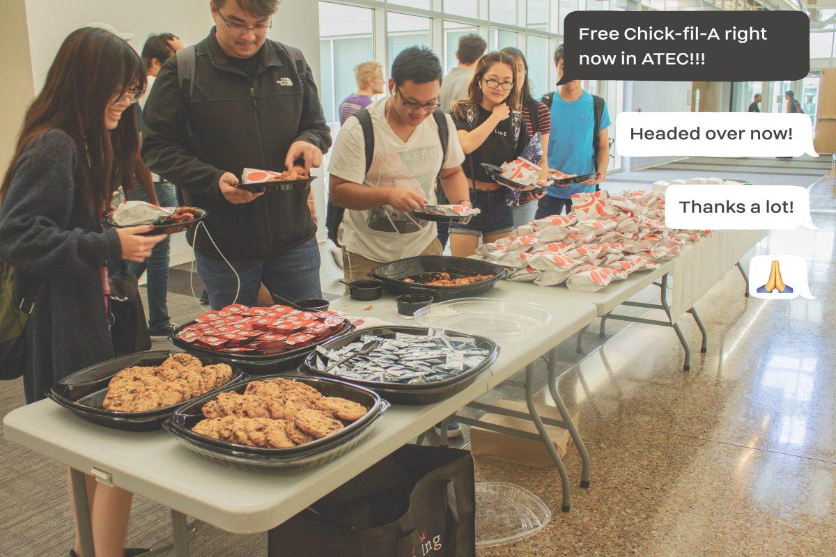 Created as a group chat among five friends to share news of free food and giveaways on campus, Finesse Nation has grown to include nearly 3,000 UTD students. Photo by Anna Phengsakmueang | Photo Editor