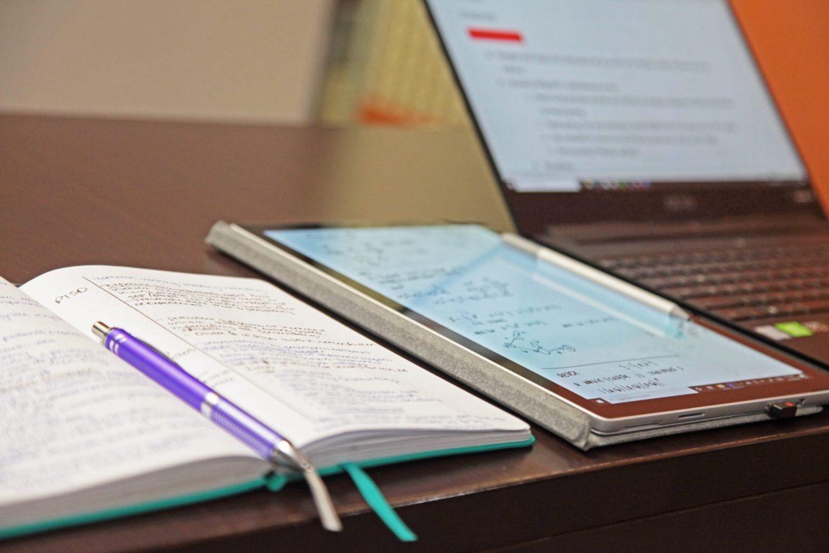 In a survey by The Mercury, 54% of respondents said they took notes on everything during class including what the professor says and the content on the PowerPoint and board.  Photo by Pavan Tauh  Mercury Staff