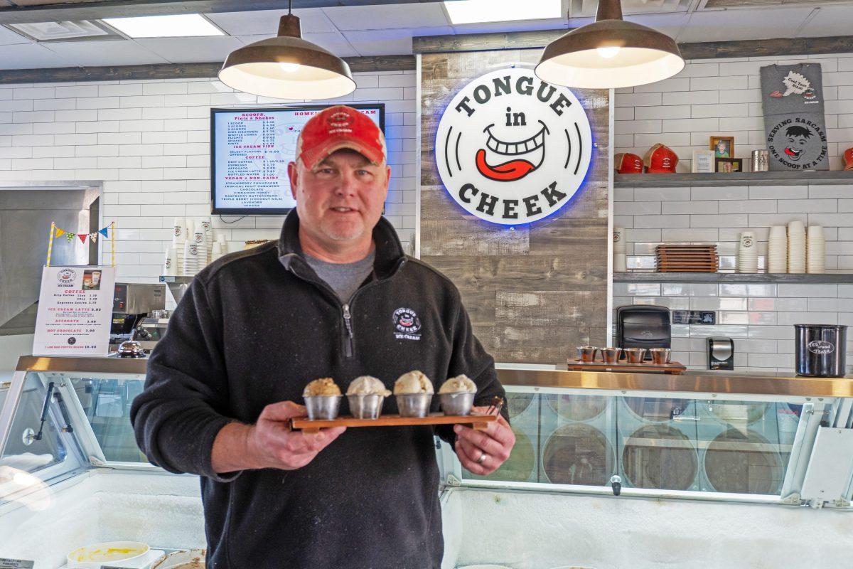 Owner Brett Smith was a firefighter before he discovered a passion for ice cream making and opened Tongue in Cheek. Photo by Grace Chang | Mercury Staff