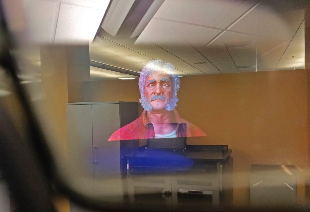 Walter, a digital character, interacts with prospective doctors who use his verbal and non-verbal cues to discern symptoms.  Photo by Roshan Khichi | Mercury Staff