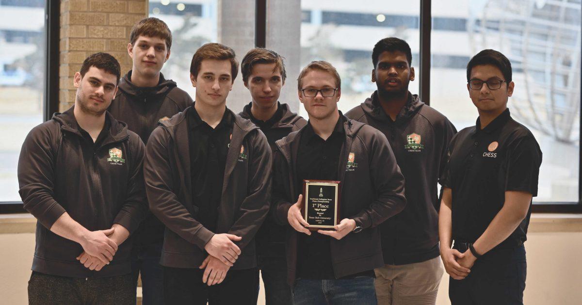 From left to right: Eyal Grinberg, Karolis Juksta, Andrei Macovei, David Brodsky, Ivan Schitco and Rahul Peddi, Julio Sadorra. Photo courtesy of the UTD Chess Team.