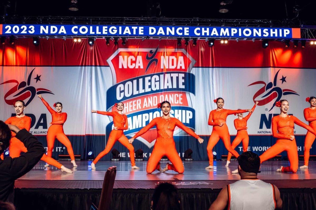 The UTD Spirit Team took home four national titles, three trophies, a plaque and two banners from the NCA/NDA competition in Daytona Beach in early April. Photo courtesy of UTD Spirit.