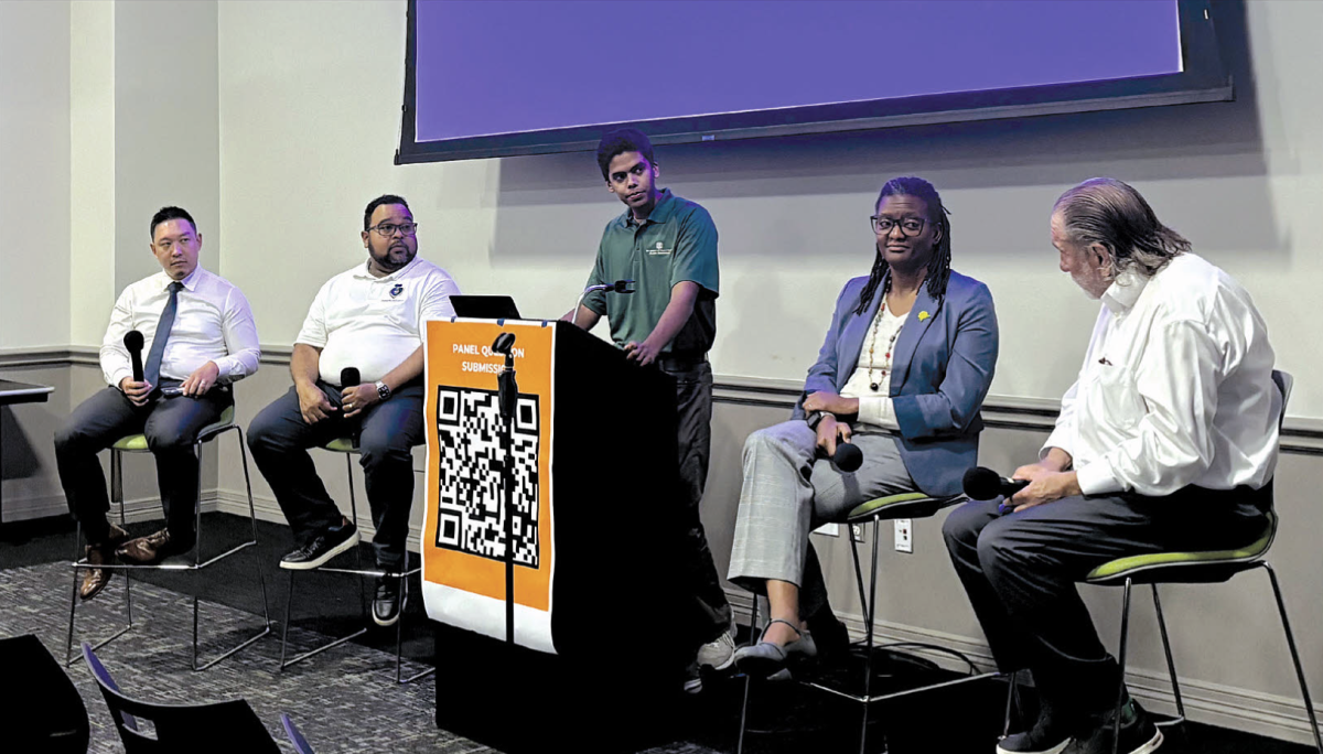 John Ting, Robert Armstrong, Tanay Shrivastav, Josephine Vitta, David Swaim. On November 17, four immigration lawyers answered student-submitted questions regarding immigration concerns and policy in Galaxy Room C. Questions were screened in advance to keep the discussion nonpartisan.  
